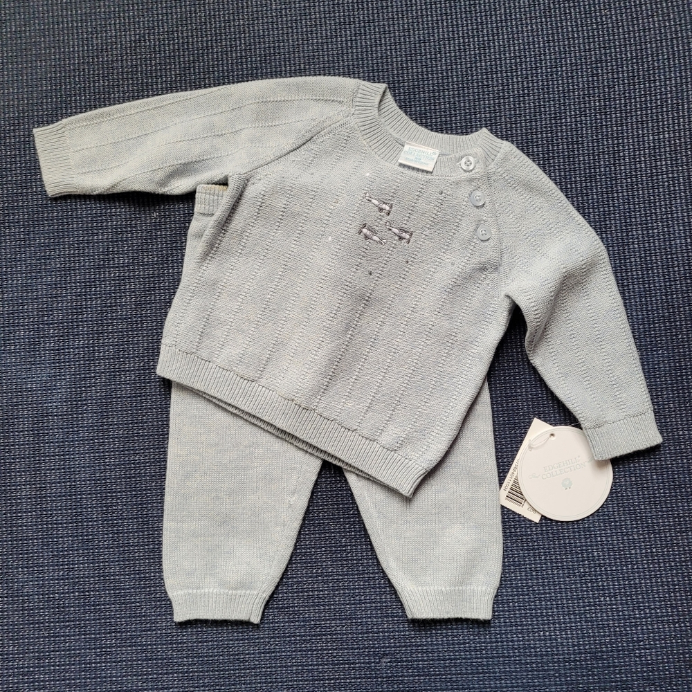 Edgehill Collection Blue Gray Raglan Sweater & Pants Set Newborn Boys